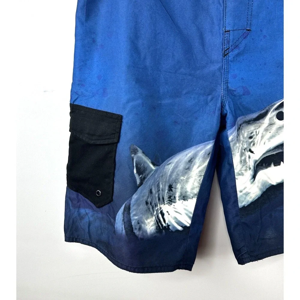 Hang Ten Surf Swim Board Shorts Trunks Youth Boys Large Shark Blue‎ Pocket Liner
